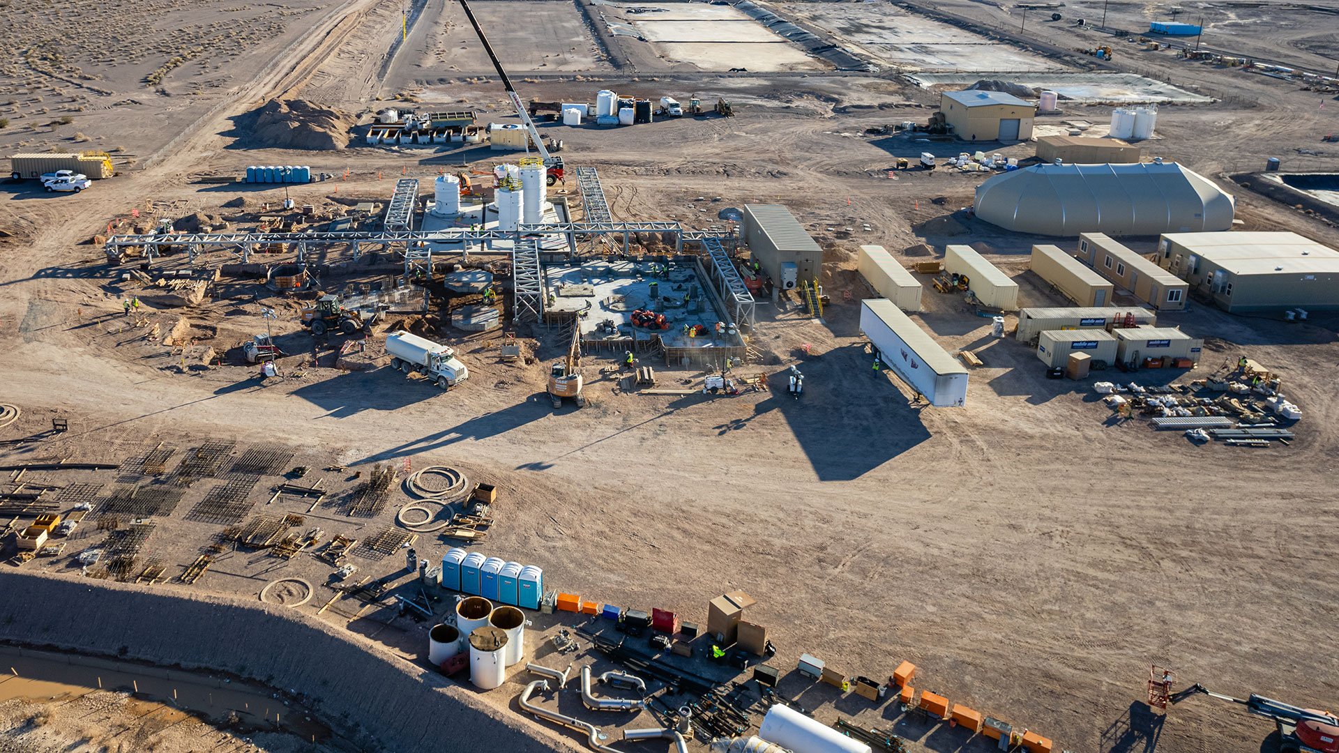 Aerial photo during installation of PLS tanks