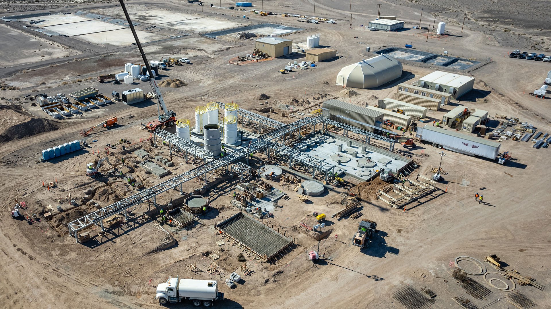Aerial photo of construction progressing