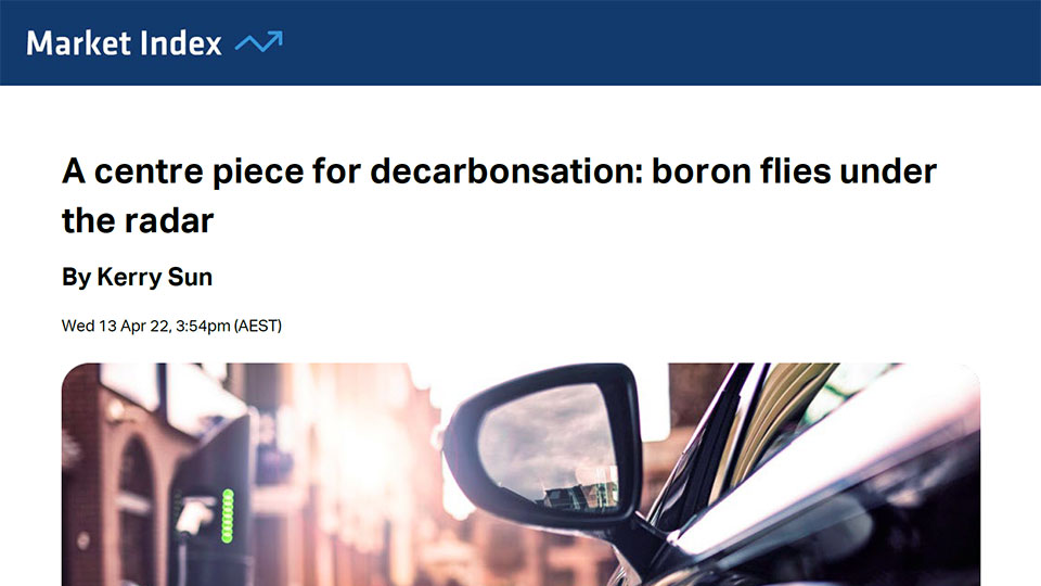 Market Index - A centre piece for decarbonsation: boron flies under the radar