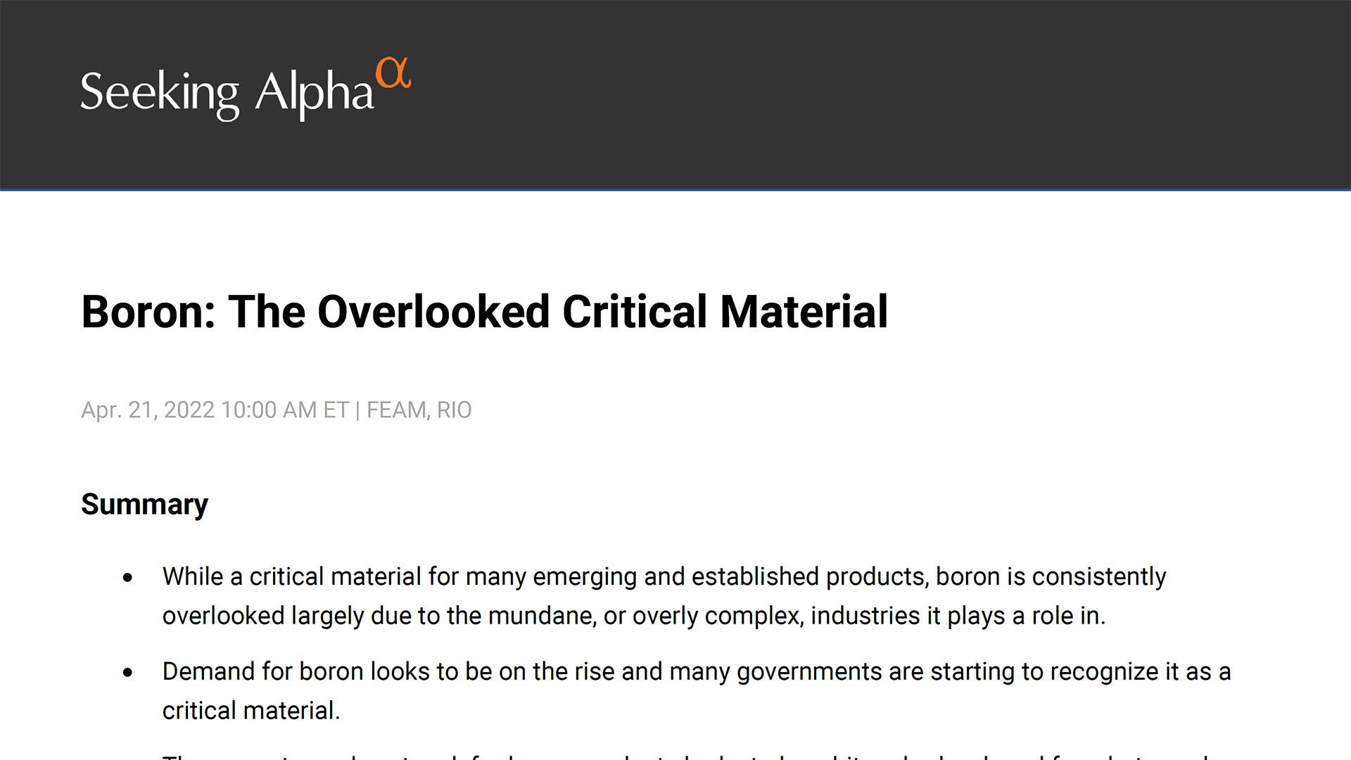 Seeking Alpha - Boron: The Overlooked Critical Material